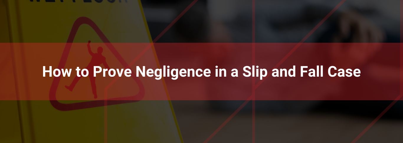 Caution sign indicating slip hazard, with blurred background suggesting a slip and fall incident, relevant to proving negligence in personal injury cases.