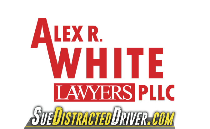 Alex R. White Lawyers PLLC logo with the website SueDistractedDriver.com, emphasizing legal services for distracted driving cases in Kentucky.