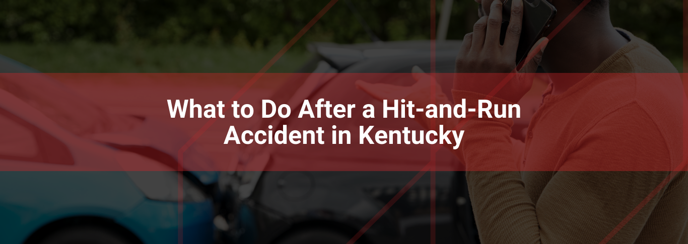 Man on phone after hit-and-run accident, with damaged cars in background, emphasizing steps to take in Kentucky.