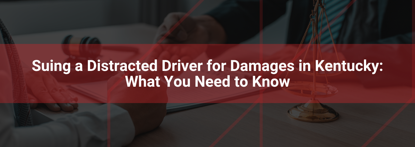Lawyer discussing legal matters with a client, featuring a gavel and scales of justice, relevant to personal injury claims for distracted driving in Kentucky.