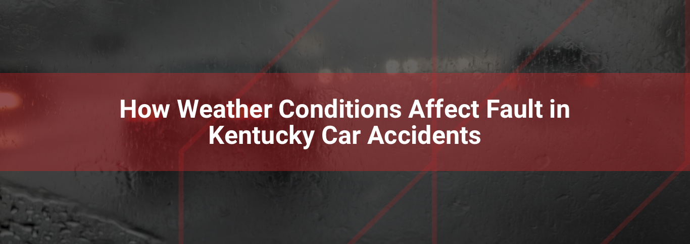 Rain-soaked windshield with blurred red and white lights, illustrating hazardous driving conditions related to car accidents in Kentucky.